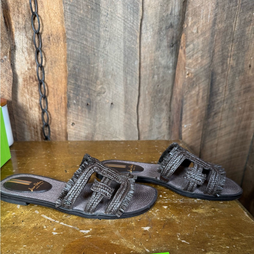 Sam Edelman Chocolate Raffia Slides - Picture 5 of 9
